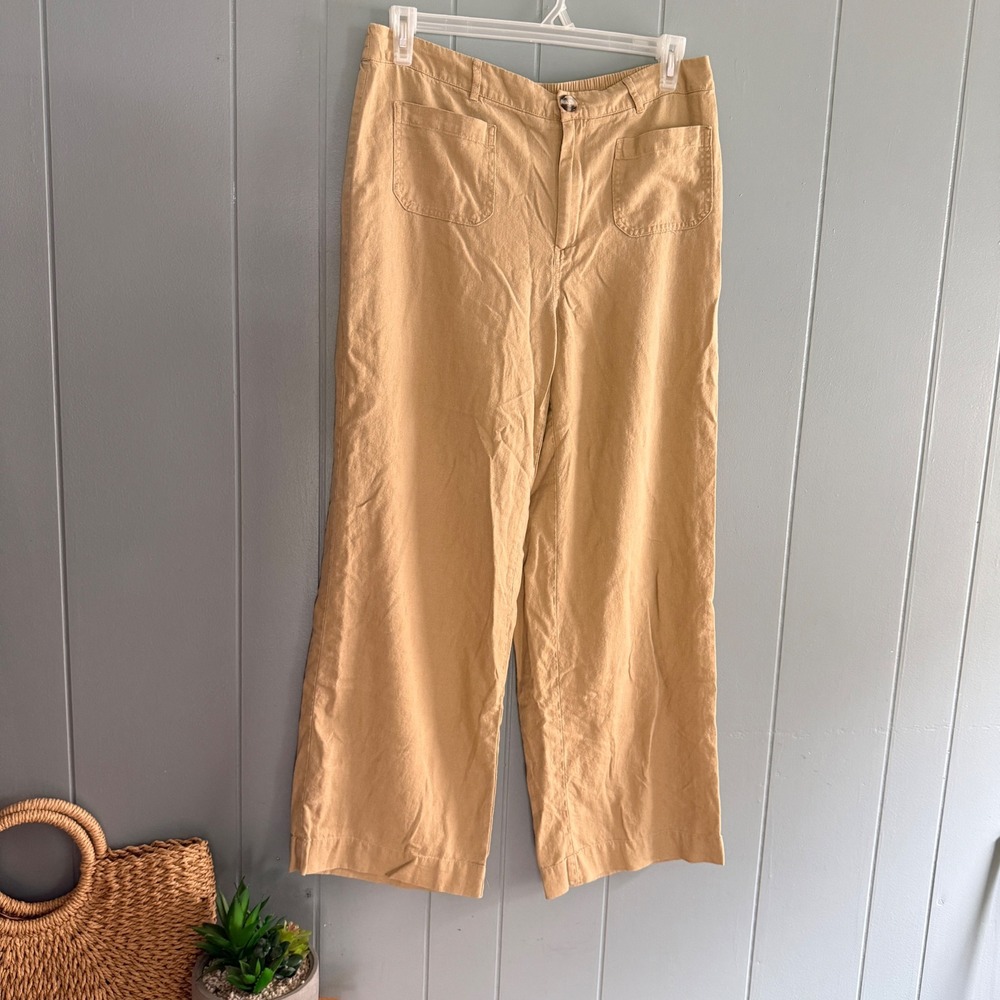 Cato Womens Tan Linen Blend Wide Leg High Rise Pants Size L RN37080